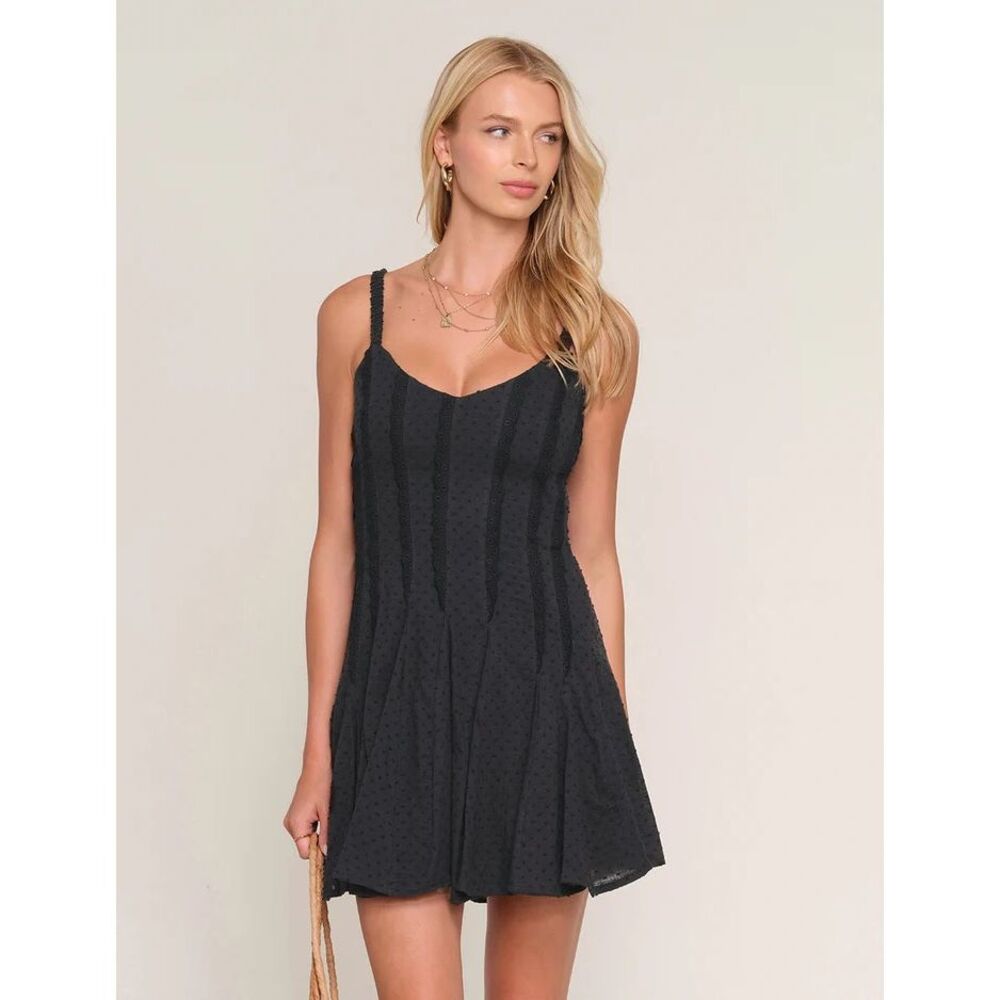 Heartloom Eula Dress Black Swiss Dot Lace Trim Smocked Mini Dress XS